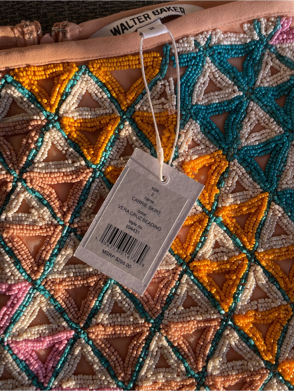 Walter Baker Multicolor Crochet Triangle Mini Skirt — Teal, Pink, Mustard, Beige - Picture 2 of 9